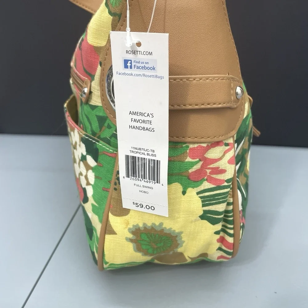 Rosetti Full Swing Shoulder Bag Purse Handbag Tropical Floral Faux Leather